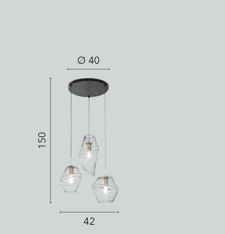 Sospensione 3 luci forma gabbietta in metallo nero finitura oro satinato 3XE27 non incl. KIKO Sospensione 3 luci forma gabbietta in metallo nero finitura oro satinato 3XE27 non incl. KIKO